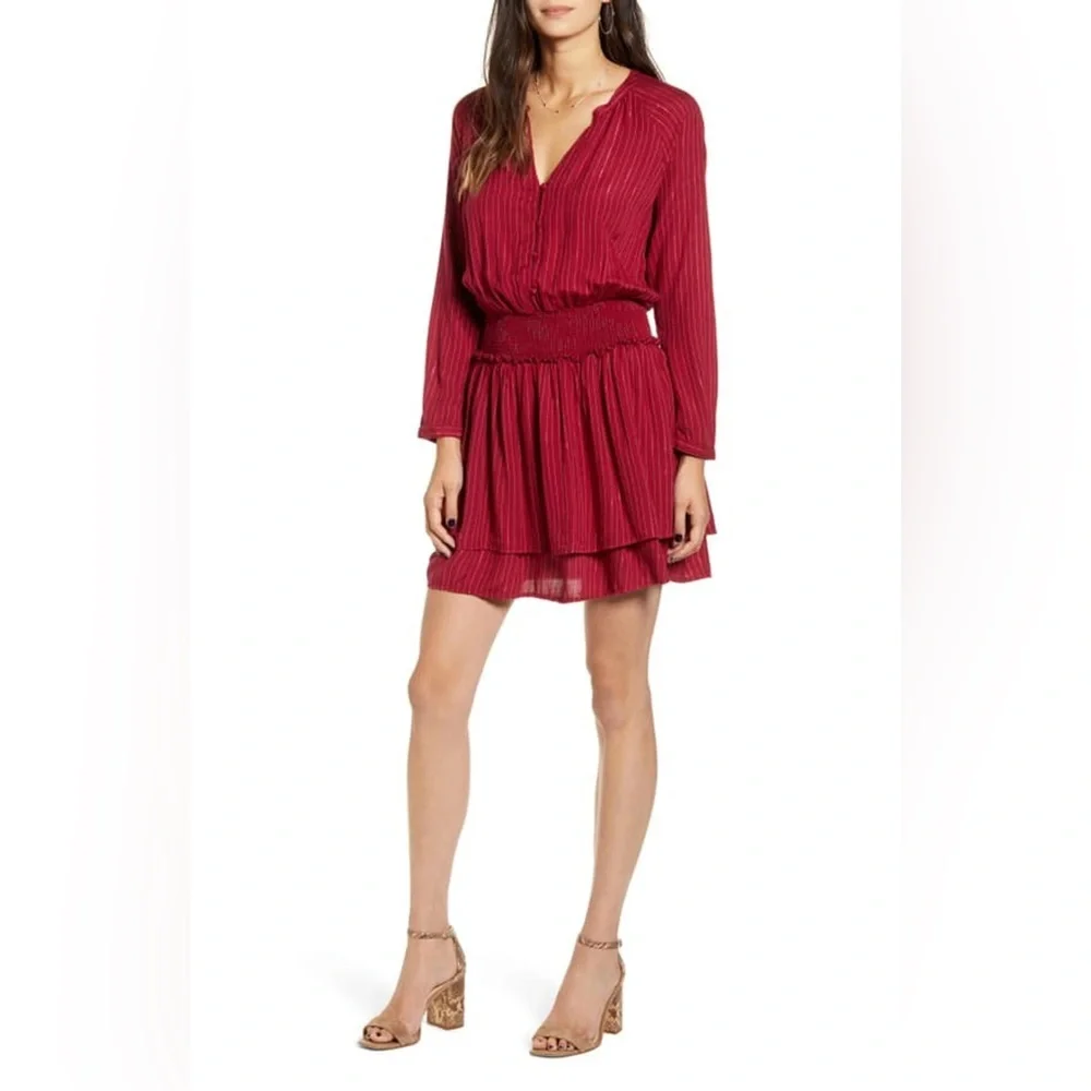RAILS Jasmine Messina
Stripe Metallic LS Smocked
Waist Red Dress size XS - Picture 1 of 13